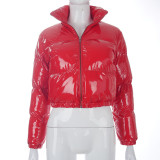 Solid PU Leather Stand-up Collar Cotton Jacket GSZM-A20666T