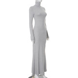 Solid Long Sleeve High Collar Fishtail Dress GSZM-M23DS504