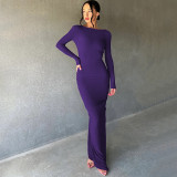 Sexy Deep V Neck Pleated Solid Maxi Dress BLG-D3512947A