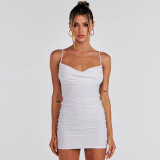 Sexy Backless Pleated Lace-Up Mini Dress BLG-D3512793A