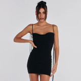 Sexy Backless Pleated Lace-Up Mini Dress BLG-D3512793A