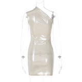 Solid Color Slant Shoulder Sleeveless Mini Dress BLG-D289917K