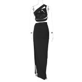 Backless Wrap Chest And Split Skirt Two Piece Set BLG-S3813894K