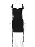 Sexy Backless Pleated Lace-Up Mini Dress BLG-D3512793A