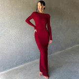 Sexy Deep V Neck Pleated Solid Maxi Dress BLG-D3512947A