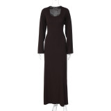 U Neck Back Tie Up Maxi Dress BLG-D3813936K