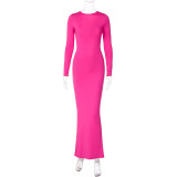 Sexy Deep V Neck Pleated Solid Maxi Dress BLG-D3512947A