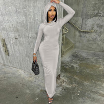 Slim Solid Color Backless Hooded Split Maxi Dress BLG-D3512950A
