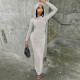 Slim Solid Color Backless Hooded Split Maxi Dress BLG-D3512950A