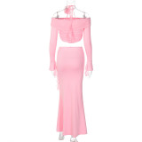 Sexy Tube Tops Long Sleeve Top Two Piece Skirt Set BLG-S3813934A