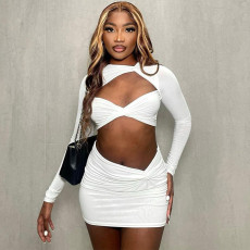 Sexy Hollow Out Tops And Skirts Two Piece Set BLG-S269054A