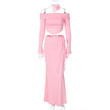 Sexy Tube Tops Long Sleeve Top Two Piece Skirt Set BLG-S3813934A
