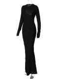 Fashion Solid Color Long Sleeve Slim Maxi Dress BLG-D3813931A