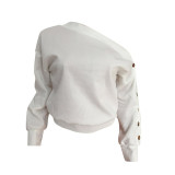 One Shoulder Buttons Long Sleeves Sweatshirt SMD-23012