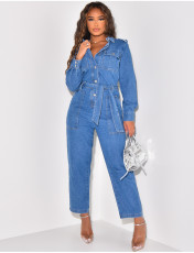 Fashion Denim Tie Up Wide Leg Jumpsuit LX-6972