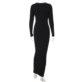 Long Sleeve U Neck Slim Maxi Dress BLG-D1B7161A