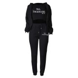 Fleece Sweatshirt Hooded Letter Print Three Piece Pants Set TK-6310