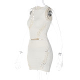 Solid Color Hollow Out Sleeveless Two Piece Skirt Set BLG-S3211721K