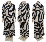 Plus Size Print Long Sleeve Shirt+Pants Two Piece Set NNWF-7953