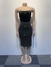 Sexy Wrap Chest Tops And Hot Drill Skirt 2 Piece Set NY-2930