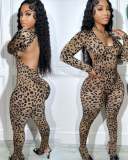 Leopard Print Backless Long Sleeve Jumpsuit OLYF-6139