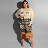 Plus Size Letter Print Short Two Piece Set NNWF-7898