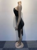 Sexy Wrap Chest Tops And Hot Drill Skirt 2 Piece Set NY-2930