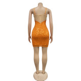 Solid Mesh Hot Drill Sling Mini Dress BY-6768