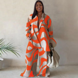 Plus Size Print Long Sleeve Shirt+Pants Two Piece Set NNWF-7953