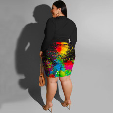 Plus Size Letter Print Short Two Piece Set NNWF-7898
