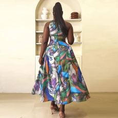 Sleeveless Print Hollow Out Maxi Dress NY-10666