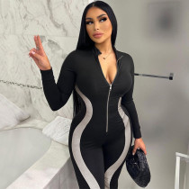 Patchwork Zipper Sport Yoga Jumpsuit BLG-P3914236K