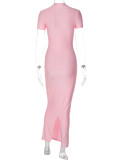 Short Sleeve Backless Split Maxi Dress BLG-D3312103A