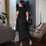 Short Sleeve Backless Split Maxi Dress BLG-D3312103A