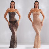 Mesh Hot Diamond Sling Maxi Dress BY-6726
