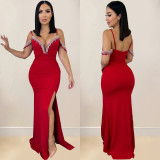 Solid Color Tassel Sling Split Maxi Dress BY-6771