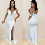 Solid Color Tassel Sling Split Maxi Dress BY-6771