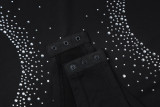 Fashion Hot Drill Short Sleeve Bodysuit Two Piece Skirt Set BLG-S3512827A