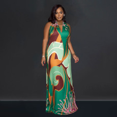 Print Halter Tie Up Backless Maxi Dress BY-6763