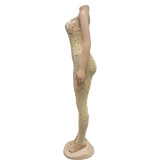 Sleeveless Mesh Hot Drill Sling Jumpsuit BY-6780