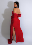 Feather Patchwork Long Sleeve Split Evening Dress AIL-261