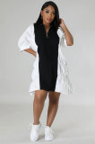 Casual Color Block Loose Midi Dress XHXF-959