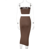 Solid Color Wrap Chest Tops Two Piece Skirt Set BLG-S155164A