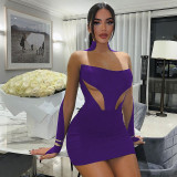 Mesh Patchwork Long Sleeve Mini Dress BLG-D2B11103A