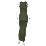 Solid Hollow Out Sleeveless Maxi Dress BLG-D3312011A