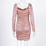 Long Sleeve Pleated Off Shoulder Knits Mini Dress BLG-D981145K