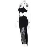 Backless Hollow Out Chain Halter Maxi Dress BLG-D258649A