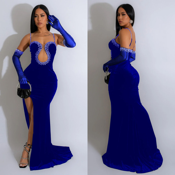 Solid Hot Drilling Tube Tops Maxi Dress BY-6786