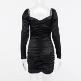 Long Sleeve Pleated Off Shoulder Knits Mini Dress BLG-D981145K