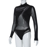Mesh Patchwork See Through Bodysuit BLG-P3C15114K